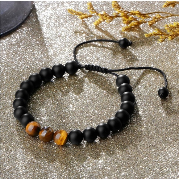 Black and Brown Beaded Tiger’s Eye Bracelet # 117 - Picture 1 of 9